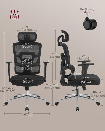Ergonomic High Back Mesh Office Chair with Adjustable Lumbar Support, 3D Headrest, 3D Armrests and Reclining Tilt Function for Home Office Ink Black OBN070B21 - with | Sold by Uncle Wiener's Wholesale