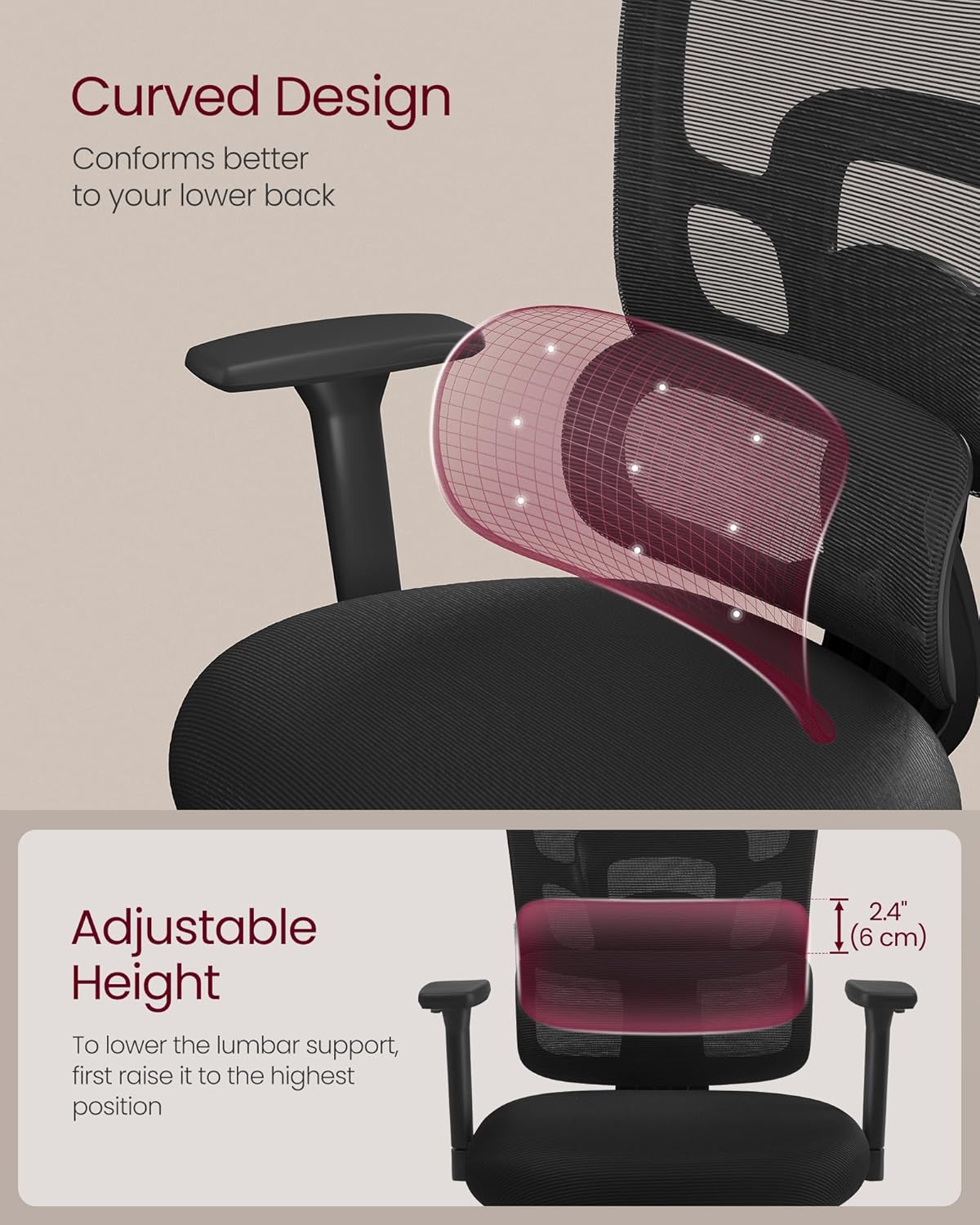 Ergonomic High Back Mesh Office Chair with Adjustable Lumbar Support, 3D Headrest, 3D Armrests and Reclining Tilt Function for Home Office Ink Black OBN070B21 - with | Sold by Uncle Wiener's Wholesale