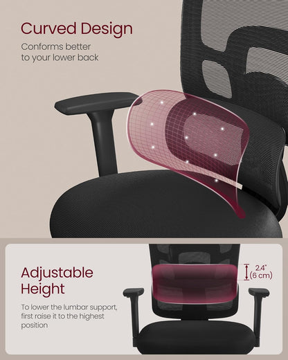 Ergonomic High Back Mesh Office Chair with Adjustable Lumbar Support, 3D Headrest, 3D Armrests and Reclining Tilt Function for Home Office Ink Black OBN070B21 - with | Sold by Uncle Wiener's Wholesale