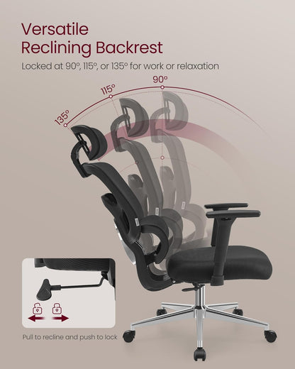 Ergonomic High Back Mesh Office Chair with Adjustable Lumbar Support, 3D Headrest, 3D Armrests and Reclining Tilt Function for Home Office Ink Black OBN070B21 - with | Sold by Uncle Wiener's Wholesale