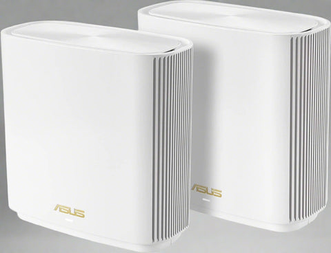 “ASUS ZenWiFi ET8 WiFi 6E tri-band mesh system front view”

“ET8 (W-2-PK) mesh router 2-pack with 6600 Mbps speed”

“Asus ZenWiFi tri-band mesh system back panel ports”

“ASUS ET8 router 6GHz frequency WiFi 6E design”

“Packaging of ASUS ZenWiFi ET8 W-2-PK 2-pack”
