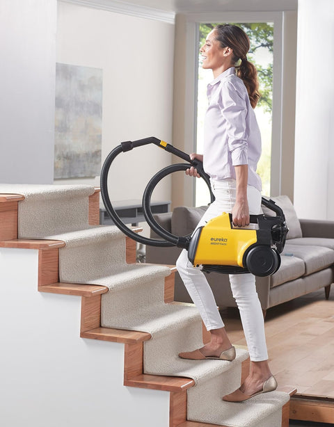 Eureka Mighty Mite Corded Canister Vacuum Cleaner, Lightweight Bagged Vacuum Cleaner Household for Carpets and Hard Floors, Yellow, 3670M w/ 5 Dust Bags - with | Sold by Uncle Wiener's Wholesale