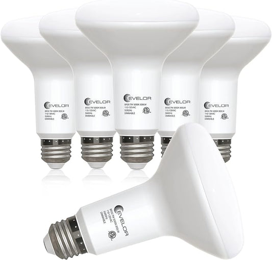Evelor BR30 LED Light Bulbs – 65W Equivalent, 7W Dimmable 5000K Daylight Recessed Flood Lights, 6 Pack - General Equipment with | Sold by Uncle Wiener's Wholesale