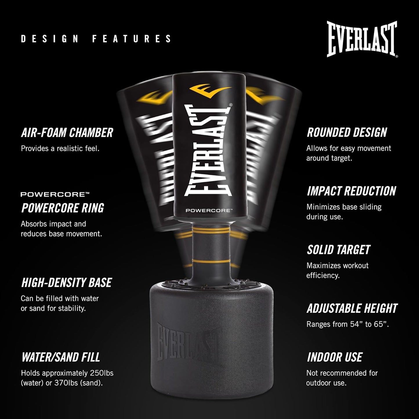 Everlast P00002200 Powercore Free Standing Ergonomic Indoor Home Gym Rounded Heavy Duty Fitness Training Boxing MMA Punching Bag - with One Size | Sold by Uncle Wiener's Wholesale