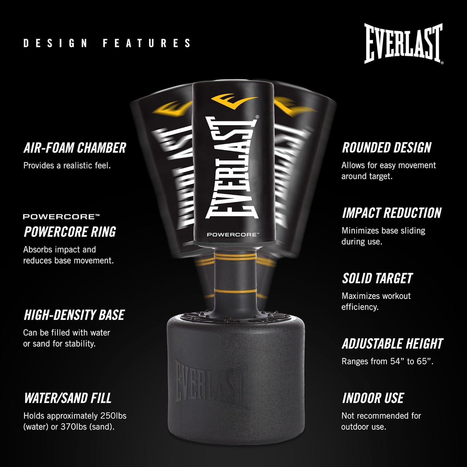 Everlast P00002200 Powercore Free Standing Ergonomic Indoor Home Gym Rounded Heavy Duty Fitness Training Boxing MMA Punching Bag - with One Size | Sold by Uncle Wiener's Wholesale