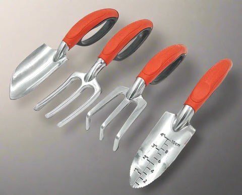 4-Piece Red Handle Garden Tool Set – Ergonomic Aluminum Hand Tools for Plant Care