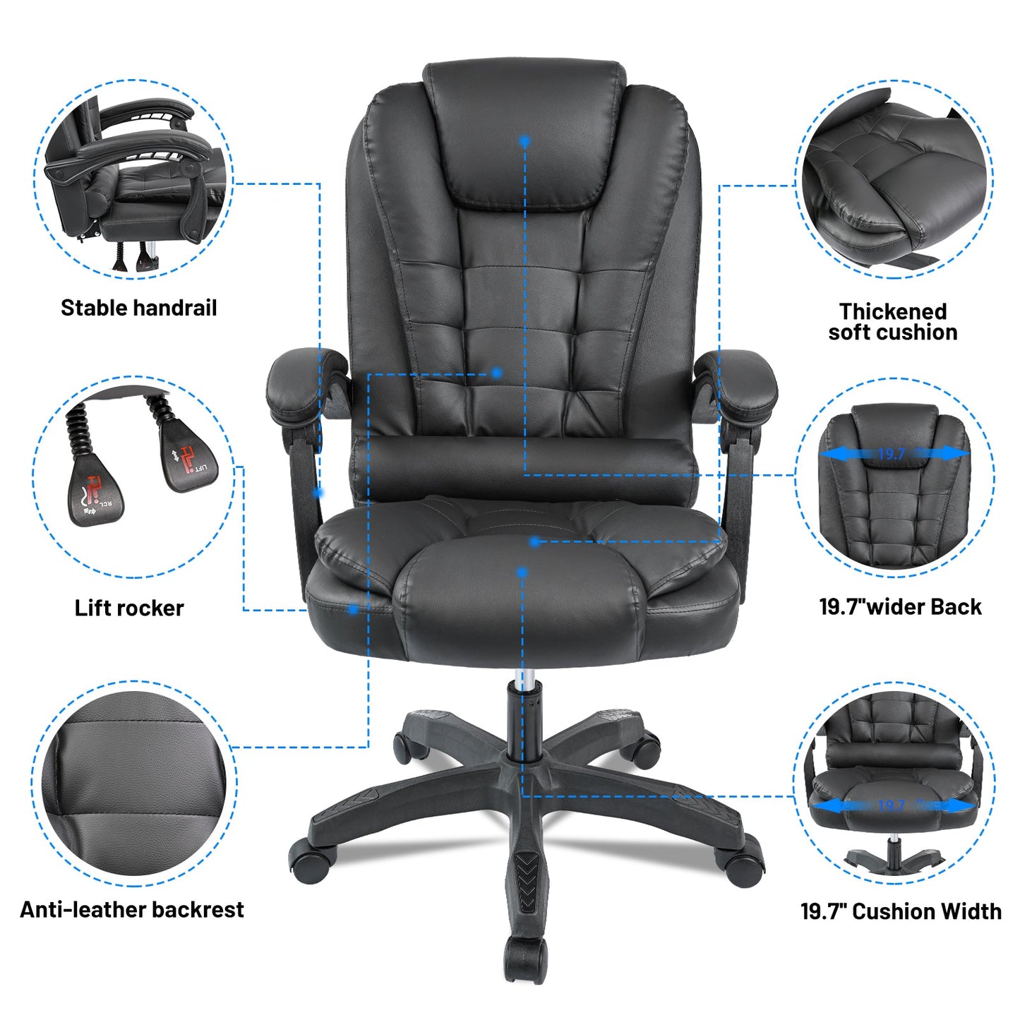 Executive Reclining Office Chair – Front View

AMPC21 PU Leather Gaming Chair – Reclined

Ergonomic High-Back Office Chair – Side Angle

Swivel Recliner Chair – Home Office Setup

Adjustable Office Chair – PU Leather with Padded Arms