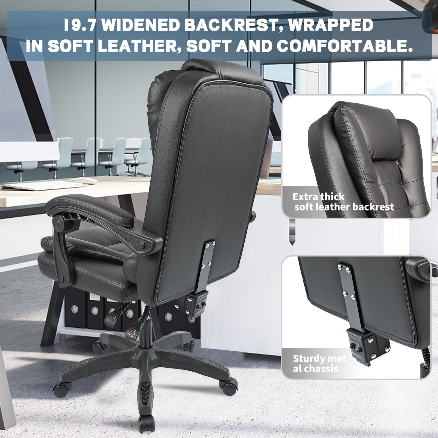 Executive Reclining Office Chair – Front View

AMPC21 PU Leather Gaming Chair – Reclined

Ergonomic High-Back Office Chair – Side Angle

Swivel Recliner Chair – Home Office Setup

Adjustable Office Chair – PU Leather with Padded Arms