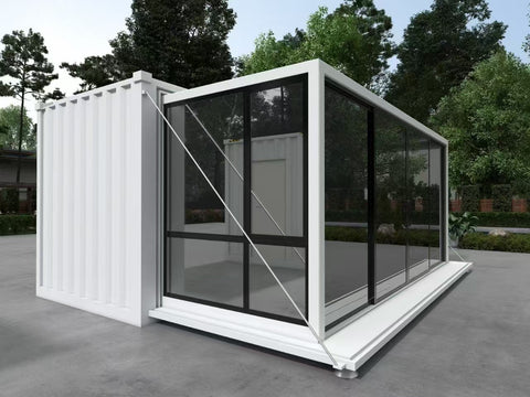 Expandable 20ft Glass Container Home with Kitchen & Bath – Modern High Cube Prefab Living Unit 25440112 - with | Sold by Uncle Wiener's Wholesale