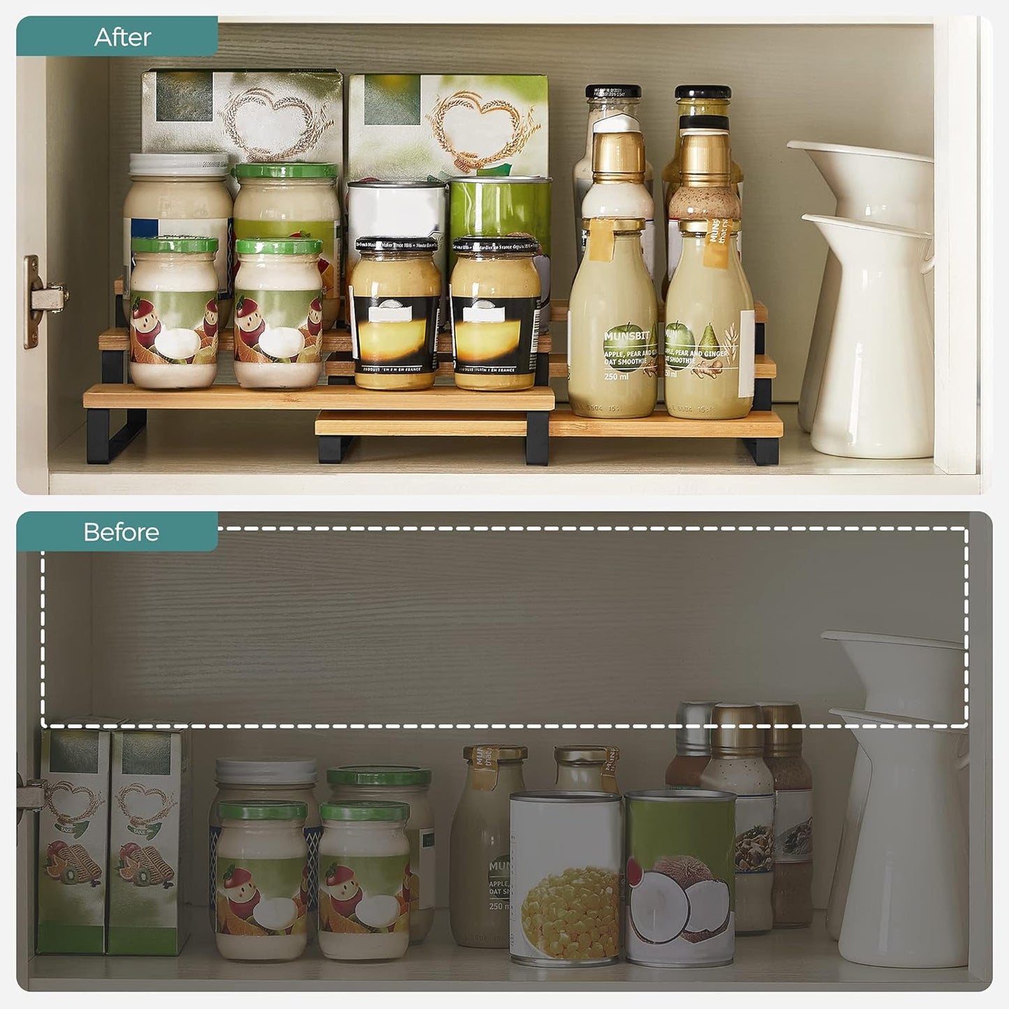 Expandable 3 - Tier Spice Rack Cabinet Organizer Set of 2 – Bamboo & Metal Shelf for Pantry & Kitchen – KCS016N01 - with | Sold by Uncle Wiener's Wholesale