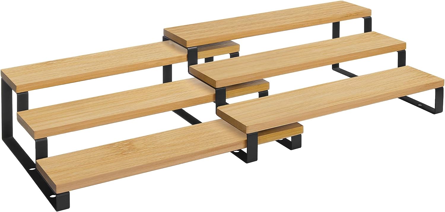 Expandable 3 - Tier Spice Rack Cabinet Organizer Set of 2 – Bamboo & Metal Shelf for Pantry & Kitchen – KCS016N01 - with | Sold by Uncle Wiener's Wholesale