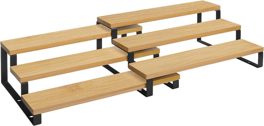 Expandable 3 - Tier Spice Rack Cabinet Organizer Set of 2 – Bamboo & Metal Shelf for Pantry & Kitchen – KCS016N01 - with | Sold by Uncle Wiener's Wholesale