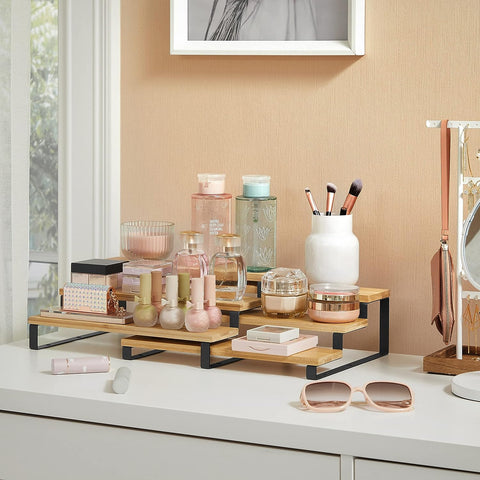 Expandable 3 - Tier Spice Rack Cabinet Organizer Set of 2 – Bamboo & Metal Shelf for Pantry & Kitchen – KCS016N01 - with | Sold by Uncle Wiener's Wholesale