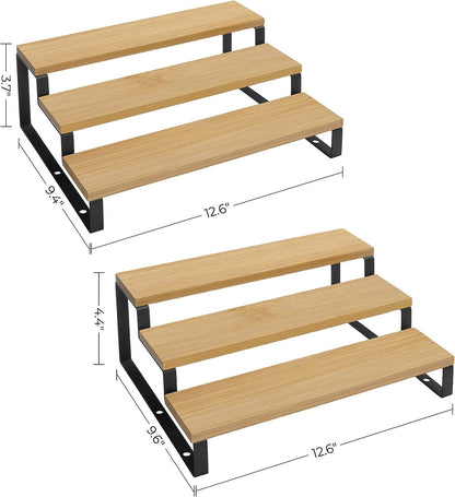 Expandable 3 - Tier Spice Rack Cabinet Organizer Set of 2 – Bamboo & Metal Shelf for Pantry & Kitchen – KCS016N01 - with | Sold by Uncle Wiener's Wholesale