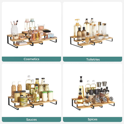 Expandable 3 - Tier Spice Rack Cabinet Organizer Set of 2 – Bamboo & Metal Shelf for Pantry & Kitchen – KCS016N01 - with | Sold by Uncle Wiener's Wholesale