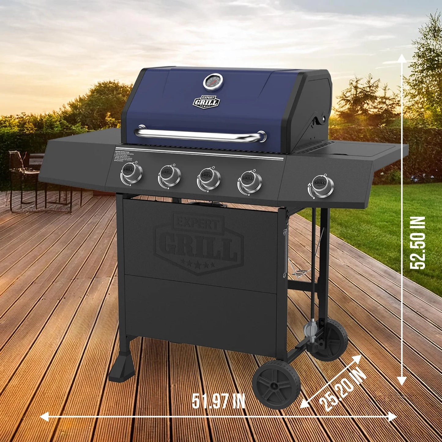 Expert Grill 4 - Burner Propane Gas Grill with Wheels and Side Burner, Blue 44376295479 - with | Sold by Uncle Wiener's Wholesale