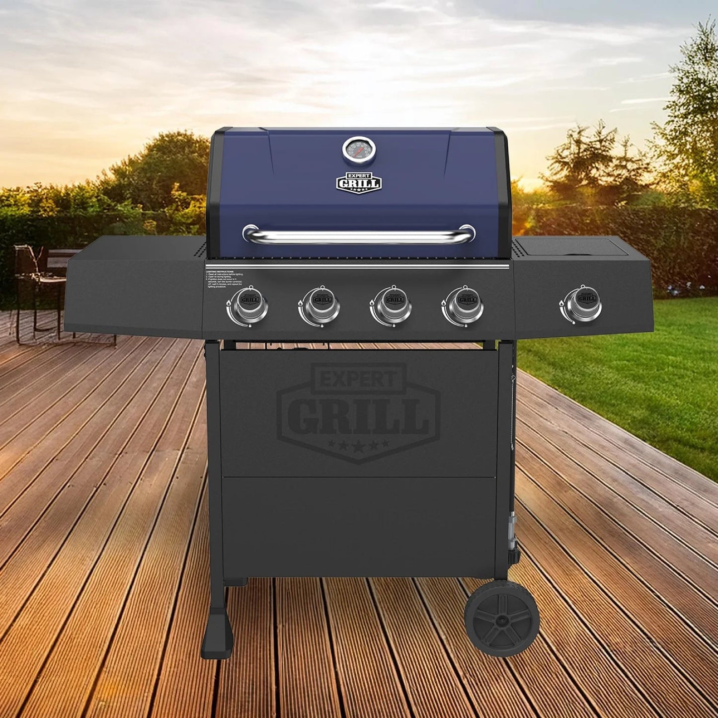 Expert Grill 4 - Burner Propane Gas Grill with Wheels and Side Burner, Blue 44376295479 - with | Sold by Uncle Wiener's Wholesale