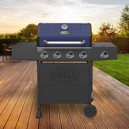 Expert Grill 4 - Burner Propane Gas Grill with Wheels and Side Burner, Blue 44376295479 - with | Sold by Uncle Wiener's Wholesale