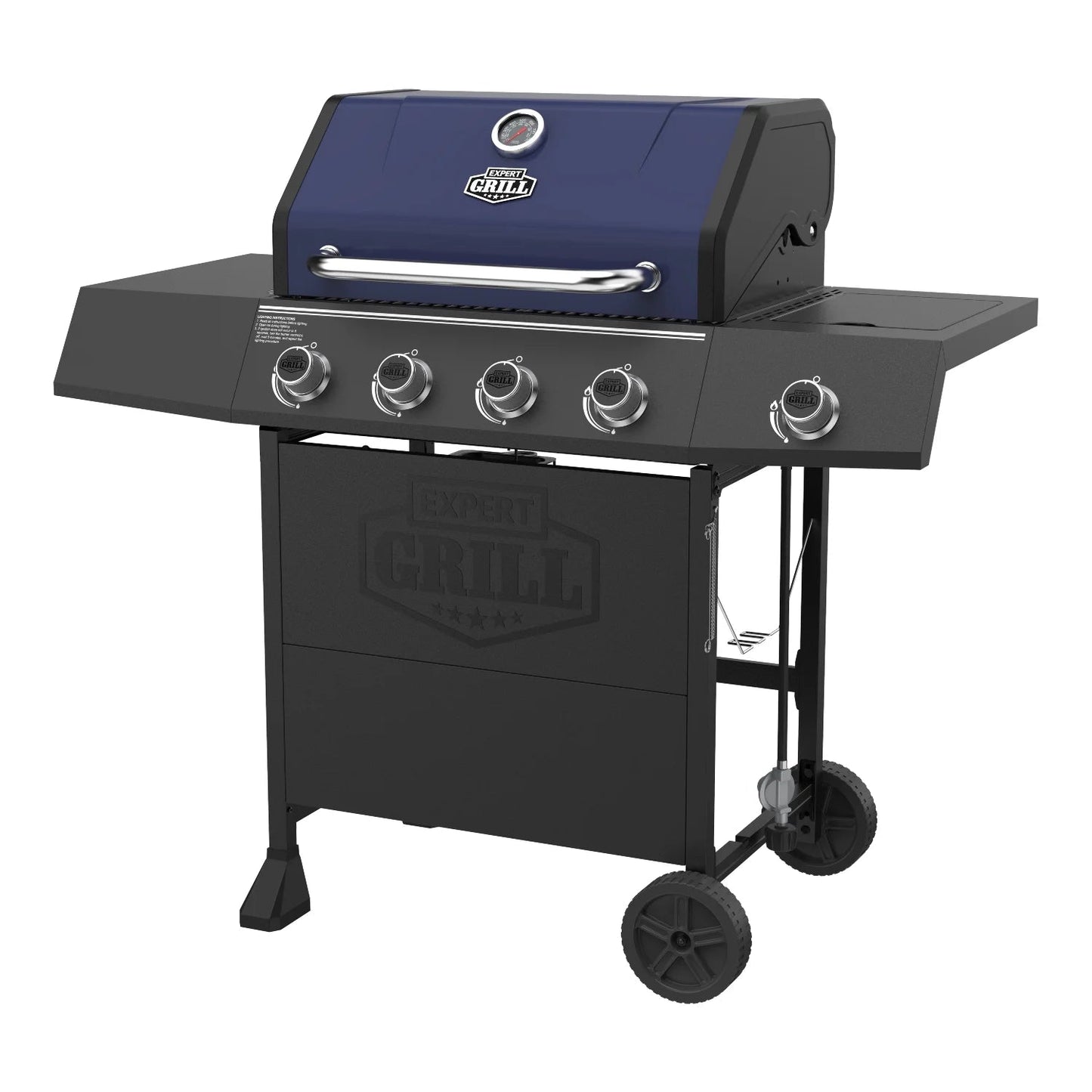 Expert Grill 4 - Burner Propane Gas Grill with Wheels and Side Burner, Blue 44376295479 - with | Sold by Uncle Wiener's Wholesale