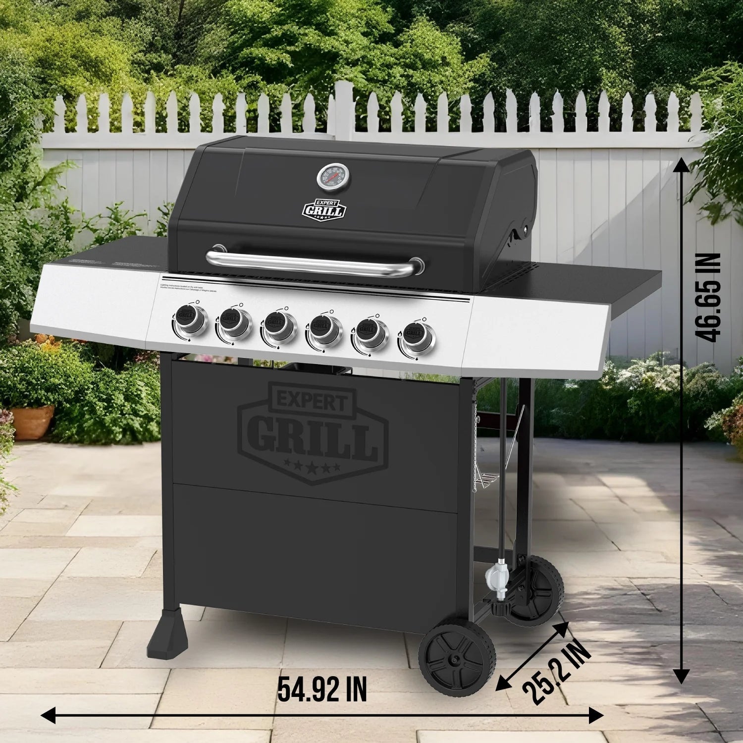 Expert Grill 6 - Burner Propane Gas Grill with Wheels, Black/Red - with Black | Sold by Uncle Wiener's Wholesale