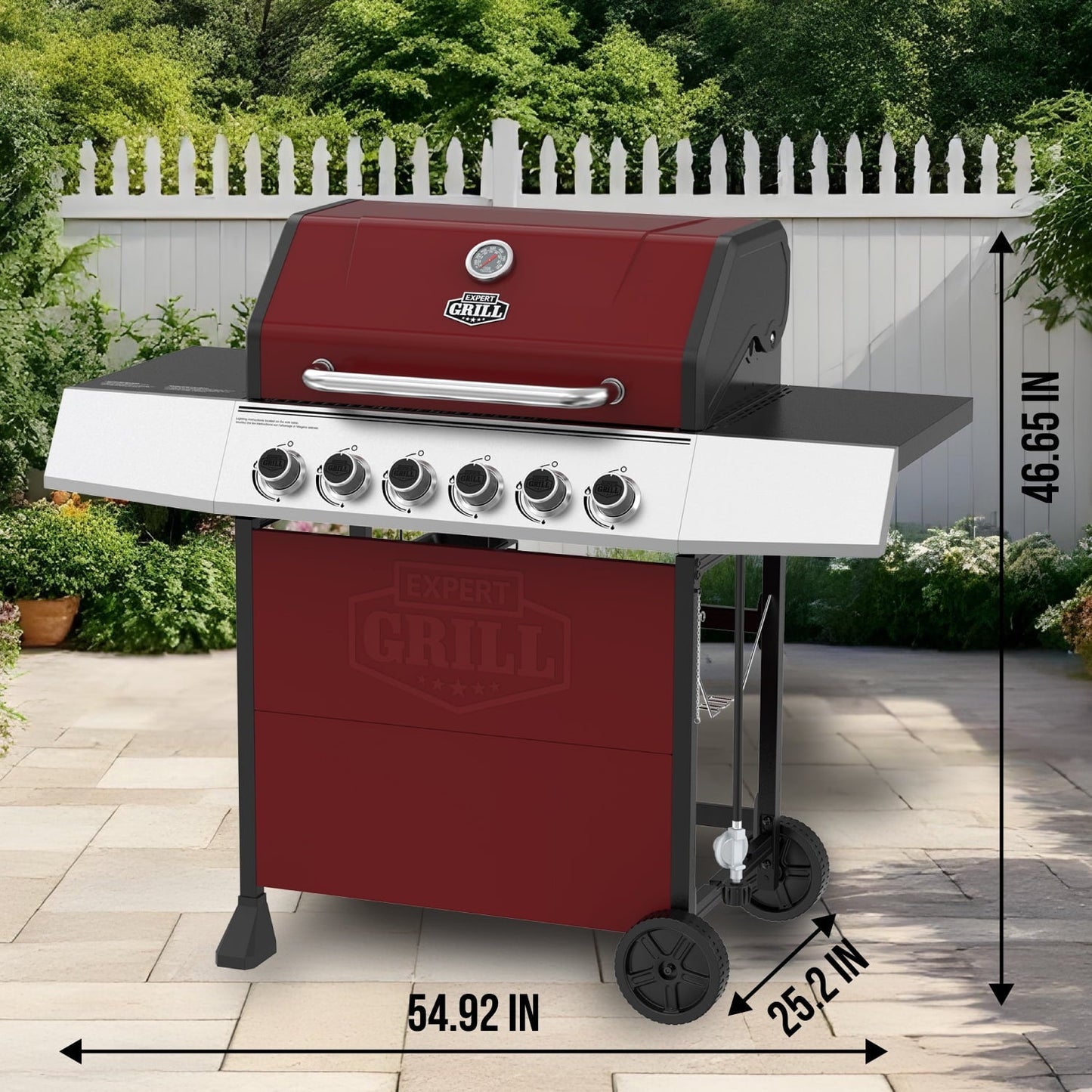 Expert Grill 6 - Burner Propane Gas Grill with Wheels, Black/Red - with Red | Sold by Uncle Wiener's Wholesale