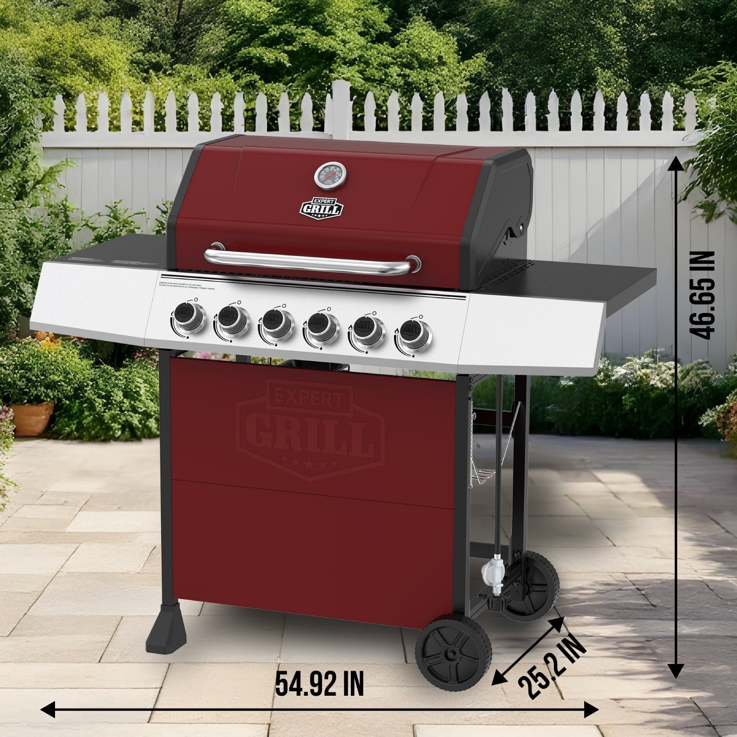 Expert Grill 6 - Burner Propane Gas Grill with Wheels, Black/Red - with Red | Sold by Uncle Wiener's Wholesale