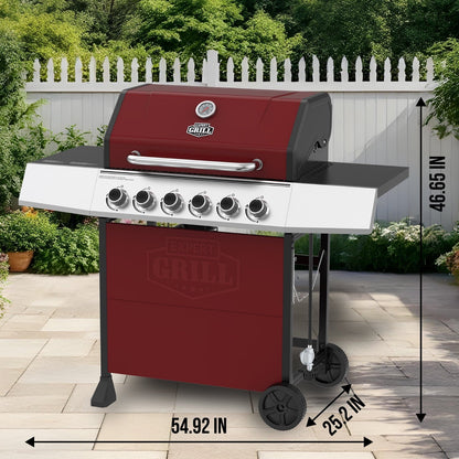 Expert Grill 6 - Burner Propane Gas Grill with Wheels, Black/Red - with Red | Sold by Uncle Wiener's Wholesale