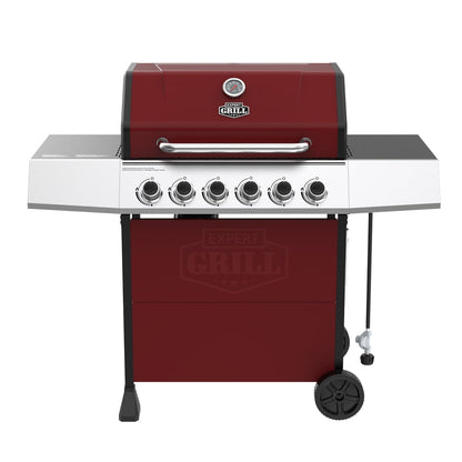 Expert Grill 6 - Burner Propane Gas Grill with Wheels, Black/Red - with Black | Sold by Uncle Wiener's Wholesale