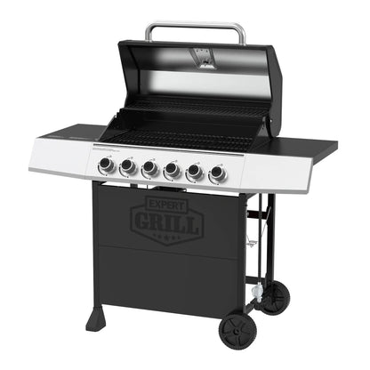 Expert Grill 6 - Burner Propane Gas Grill with Wheels, Black/Red - with Black | Sold by Uncle Wiener's Wholesale