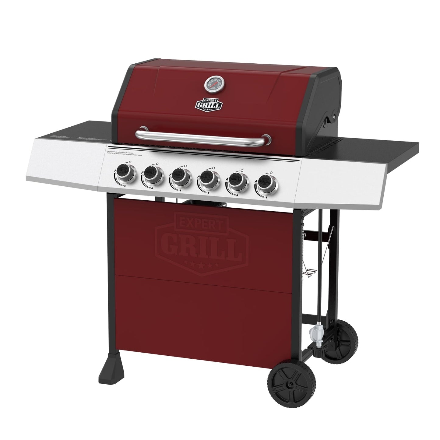 Expert Grill 6 - Burner Propane Gas Grill with Wheels, Black/Red - with Red | Sold by Uncle Wiener's Wholesale