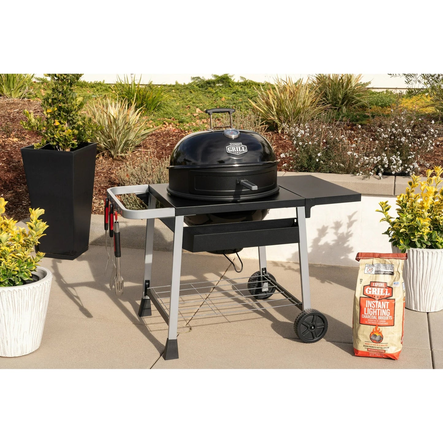 Expert Grill Kettle Charcoal Grill Cart with Pizza Stone and Warming Rack 22.5 Inch 44376299576 - with | Sold by Uncle Wiener's Wholesale