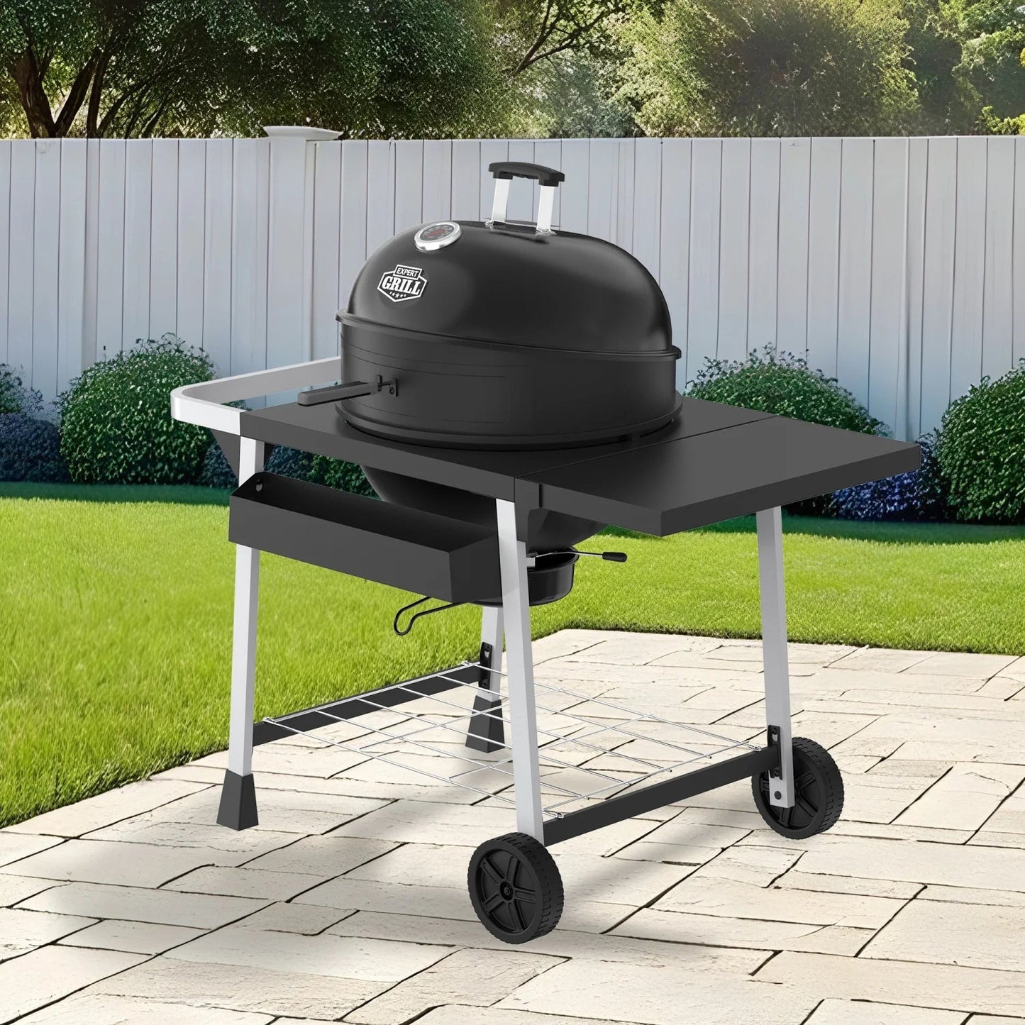 Expert Grill Kettle Charcoal Grill Cart with Pizza Stone and Warming Rack 22.5 Inch 44376299576 - with | Sold by Uncle Wiener's Wholesale