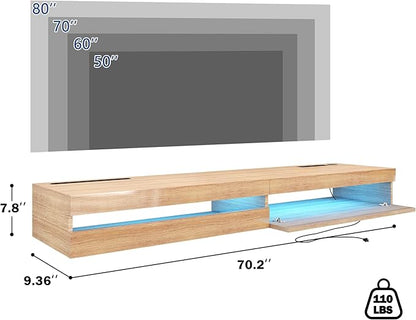 EXQUAL 71 Inch Floating TV Stand with LED Lights and Power Outlet Wall Mounted - with | Sold by Uncle Wiener's Wholesale