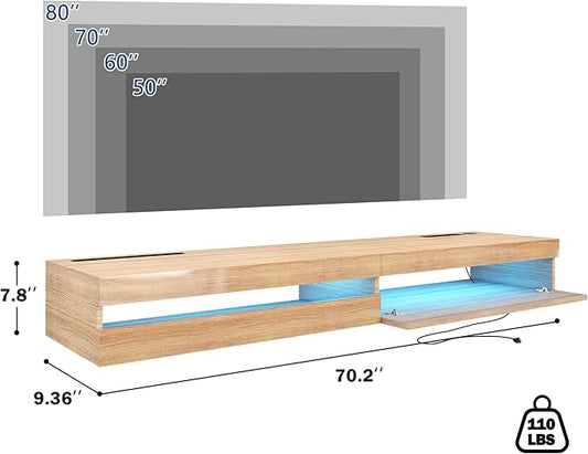 EXQUAL 71 Inch Floating TV Stand with LED Lights and Power Outlet Wall Mounted - with | Sold by Uncle Wiener's Wholesale