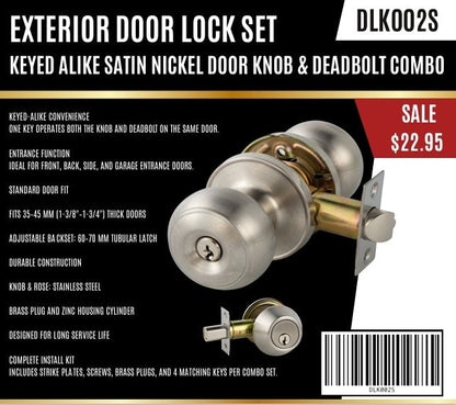 Exterior Door Lock Set – Keyed Alike Door Knob &amp; Deadbolt Combo, Matte Black or Satin Nickel DLK001 DLK002 - with Satin Nickel | Sold by Uncle Wiener's Wholesale