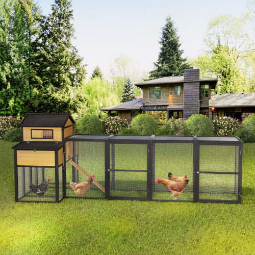 Extra - Large Wooden Chicken Coop – Nesting Box, Slide - Out Tray & Run, SKU: MSHRH1063 - General Equipment with Gray & White | Sold by Uncle Wiener's Wholesale