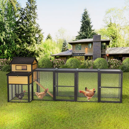 Extra - Large Wooden Chicken Coop – Nesting Box, Slide - Out Tray & Run, SKU: MSHRH1063 - General Equipment with Gray & White | Sold by Uncle Wiener's Wholesale