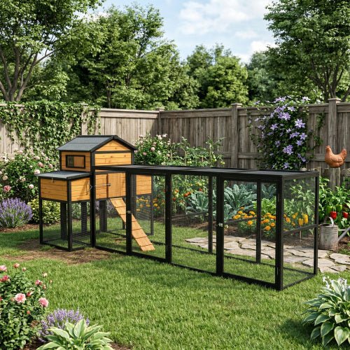 Extra - Large Wooden Chicken Coop – Nesting Box, Slide - Out Tray & Run, SKU: MSHRH1063 - General Equipment with Gray & White | Sold by Uncle Wiener's Wholesale
