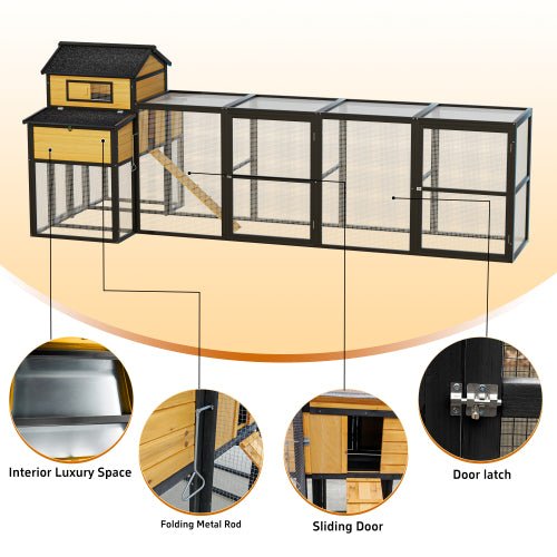 Extra - Large Wooden Chicken Coop – Nesting Box, Slide - Out Tray & Run, SKU: MSHRH1063 - General Equipment with Gray & White | Sold by Uncle Wiener's Wholesale