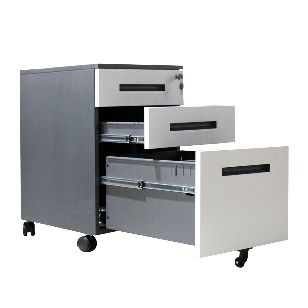 3-Drawer Mobile Steel Filing Cabinet | Lockable Rolling Pedestal White & Black 21644