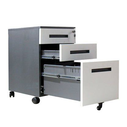 3-Drawer Mobile Steel Filing Cabinet | Lockable Rolling Pedestal White & Black 21644