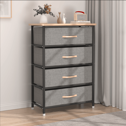 Fabric Storage Dressers & Towers – 3 - Drawer, 4 - Drawer Narrow & Wide Organizers with Steel Frame & Fabric Bins - with 4 - Drawer Storage Rack / Fabric Dresser | Sold by Uncle Wiener's Wholesale