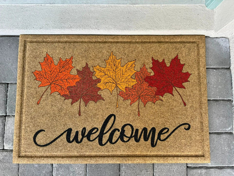 Fall “Welcome” Doormat with Maple Leaves – 26" x 36" FLWM2636 - with | Sold by Uncle Wiener's Wholesale