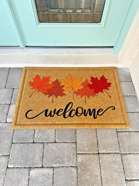 Fall “Welcome” Doormat with Maple Leaves – 26" x 36" FLWM2636 - with | Sold by Uncle Wiener's Wholesale