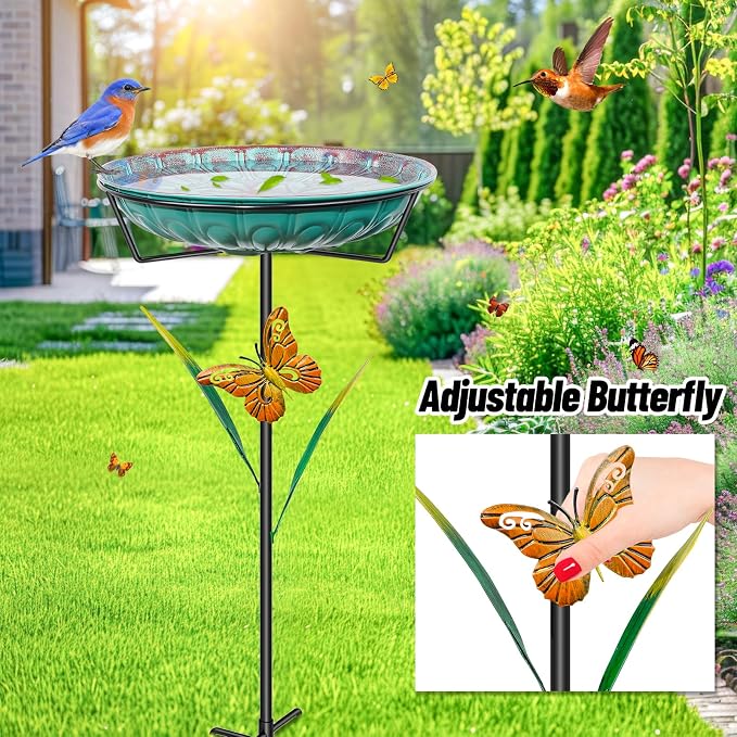 FaloStwer Metal Bird Bath for Outdoors – Decorative Blue Garden Birdbath with Removable Bowl, Heavy-Duty Iron Ground Stake, Butterfly Design, Outdoor Bird Feeder for Patio, Lawn & Backyard - Garden & Landscaping with | Sold by Uncle Wiener's Wholesale