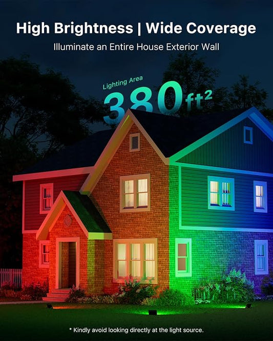 FALOVE 50W RGB LED Flood Lights 2-Pack – 16-Colour Outdoor Waterproof Colour-Changing Spotlights with Remote Control for Landscape, Garden & Holiday Lighting - Home decor with | Sold by Uncle Wiener's Wholesale