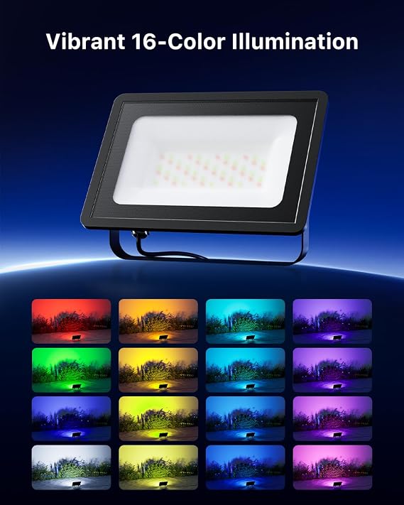 FALOVE 50W RGB LED Flood Lights 2-Pack – 16-Colour Outdoor Waterproof Colour-Changing Spotlights with Remote Control for Landscape, Garden & Holiday Lighting - Home decor with | Sold by Uncle Wiener's Wholesale
