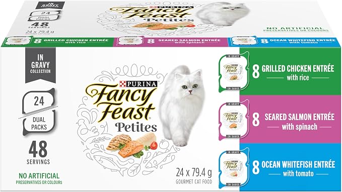 Fancy Feast Petites in Gravy Collection Wet Cat Food Variety Pack – 79.4g Trays, Pack of 24 - Pet products with | Sold by Uncle Wiener's Wholesale