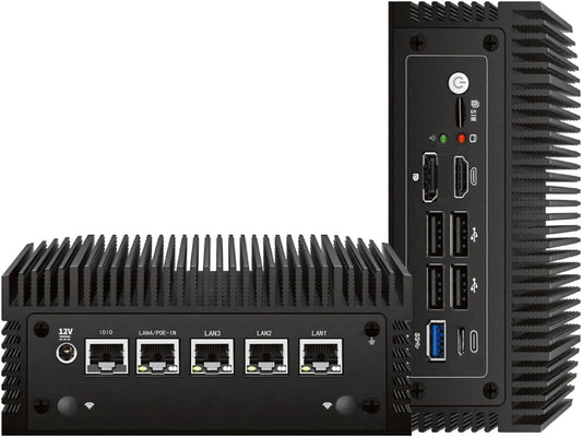 Fanless N100 Mini PC Micro Firewall Appliance, 4 * 2.5Gbe i225 LAN Ports Power Over Ethernet Mini Computer 16GB DDR4 RAM 512GB SATA SSD, USB - C/5*USB/SIM Slot/HD+DP/Home Network Pfsense Router - with N100 POE IN,16+512GB | Sold by Uncle Wiener's Wholesale