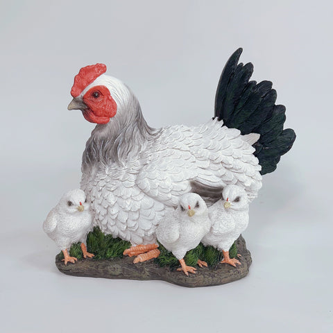 Farm Animal Resin Statues – Pig, Goose, Hen, Rooster Yard Decor Indoor Outdoor Rustic Garden Ornaments - with Hen with Chicks Decoration | Sold by Uncle Wiener's Wholesale